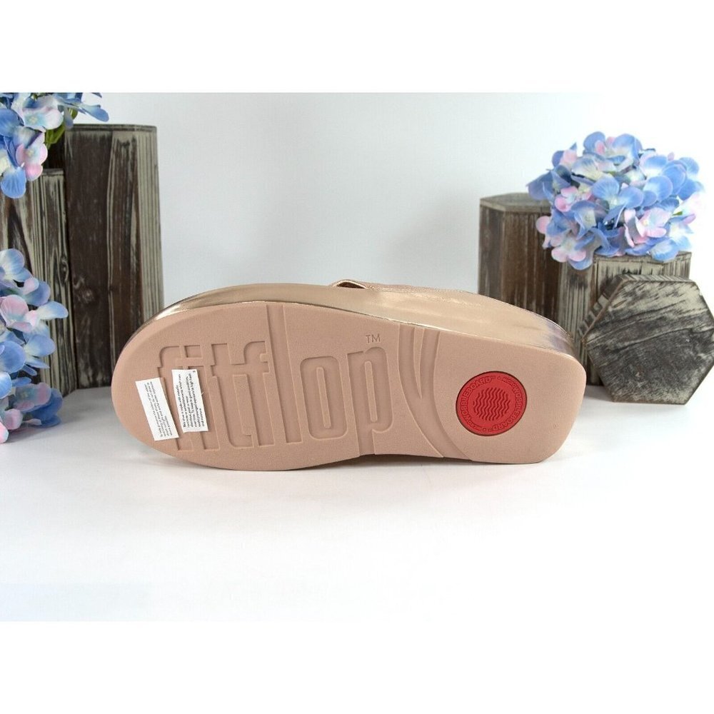 FitFlop Twiss Rose Gold Leather Slides Mule Wedge Sandals Size 39 NIB - Picture 6 of 9